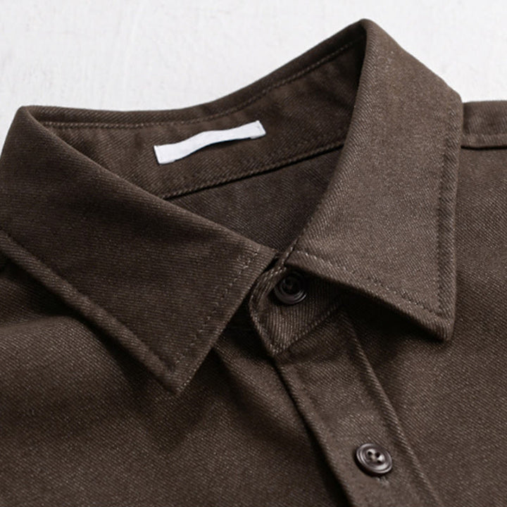 Buddha Stones Fall Solid Buttons Down Men's Stand Collar Long Sleeve Cotton Shirt - image 1