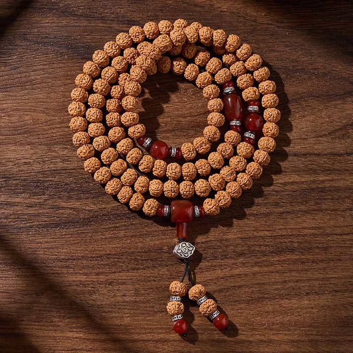 Buddha Stones Tibetan 108 Beads Bodhi Seed Three-eyed Dzi Bead Auspiciousness Mala - Good fortune and harmony - 10mm - image 3