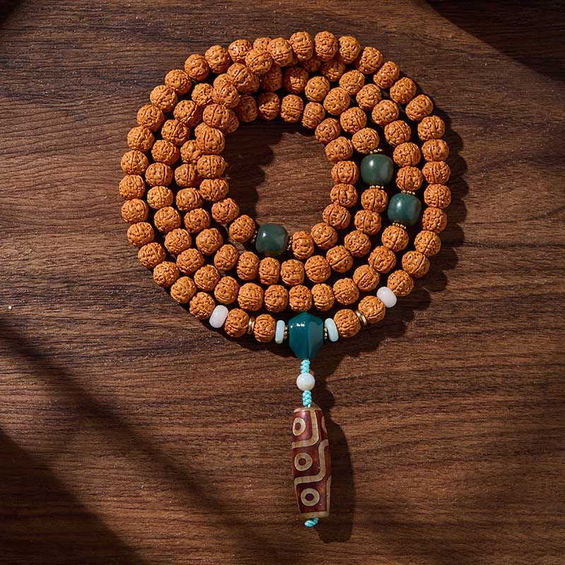 Buddha Stones Tibetan 108 Beads Bodhi Seed Three-eyed Dzi Bead Auspiciousness Mala - Peaceful years and good harvest - 10mm - image 17