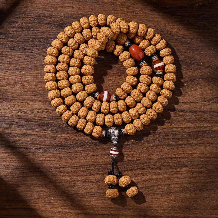 Buddha Stones Tibetan 108 Beads Bodhi Seed Three-eyed Dzi Bead Auspiciousness Mala - Rising sun - 10mm - image 19