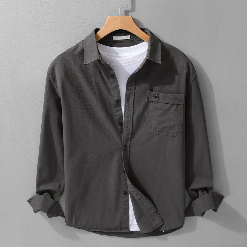 Buddha Stones Casual Solid Buttons Down Decorative Pocket Men's Stand Collar Long Sleeve Cotton Shirt - DimGray - US/UK/AU42，EU52 (3XL) - image 17