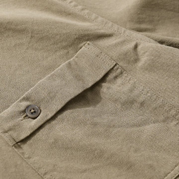 Buddha Stones Casual Solid Buttons Down Decorative Pocket Men's Stand Collar Long Sleeve Cotton Shirt - image 14