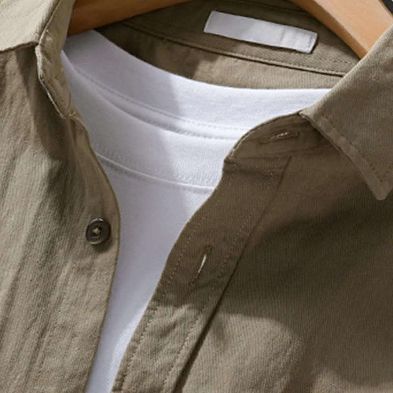 Buddha Stones Casual Solid Buttons Down Decorative Pocket Men's Stand Collar Long Sleeve Cotton Shirt - image 13