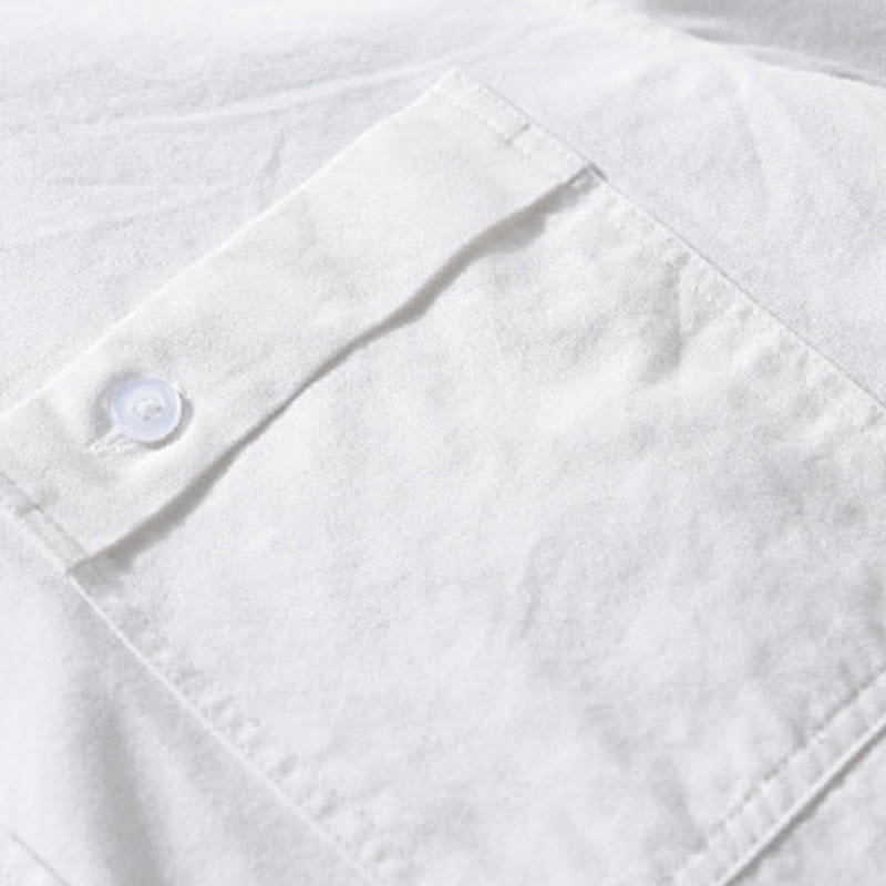 Buddha Stones Casual Solid Buttons Down Decorative Pocket Men's Stand Collar Long Sleeve Cotton Shirt - image 22