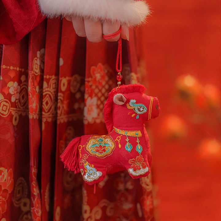 Buddha Stones Year Of The Horse Red String Embroidery Hanging Decoration - Red Horse(11.1*9.7cm) - image 0