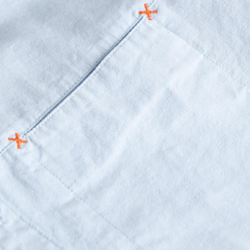 Buddha Stones Spring Solid Buttons Down Decorative Pocket Men's Stand Collar Long Sleeve Cotton Shirt - image 2