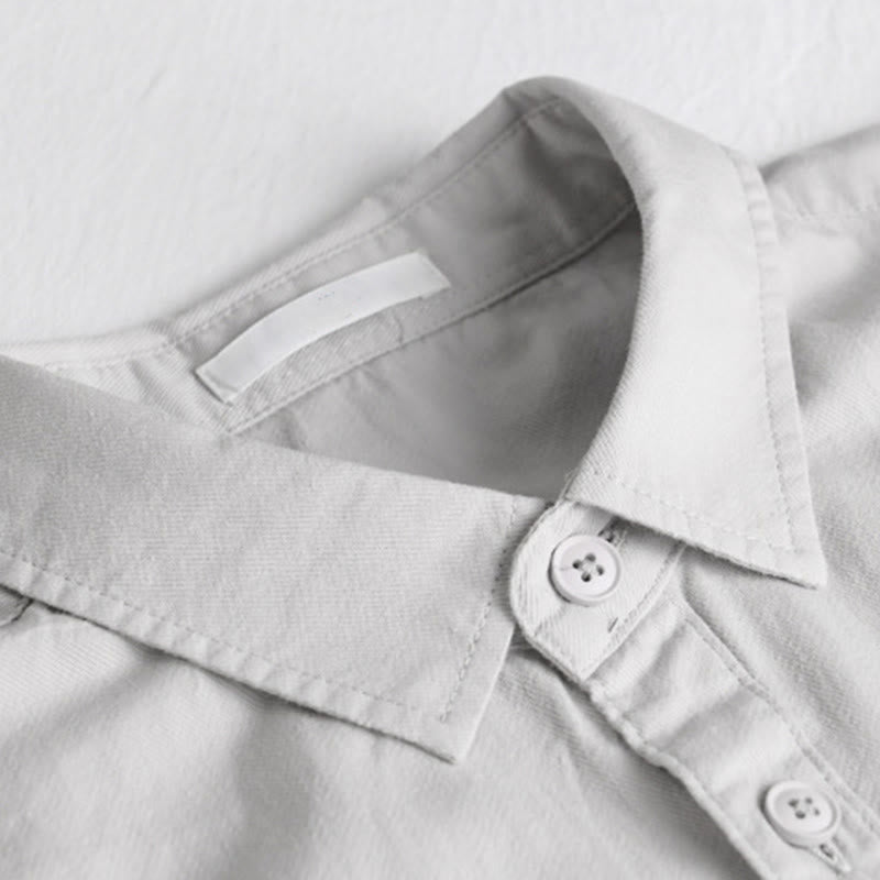 Buddha Stones Spring Solid Buttons Down Decorative Pocket Men's Stand Collar Long Sleeve Cotton Shirt - image 12