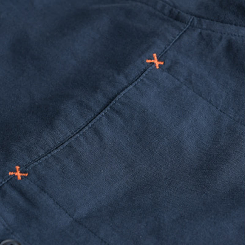 Buddha Stones Spring Solid Buttons Down Decorative Pocket Men's Stand Collar Long Sleeve Cotton Shirt - image 17