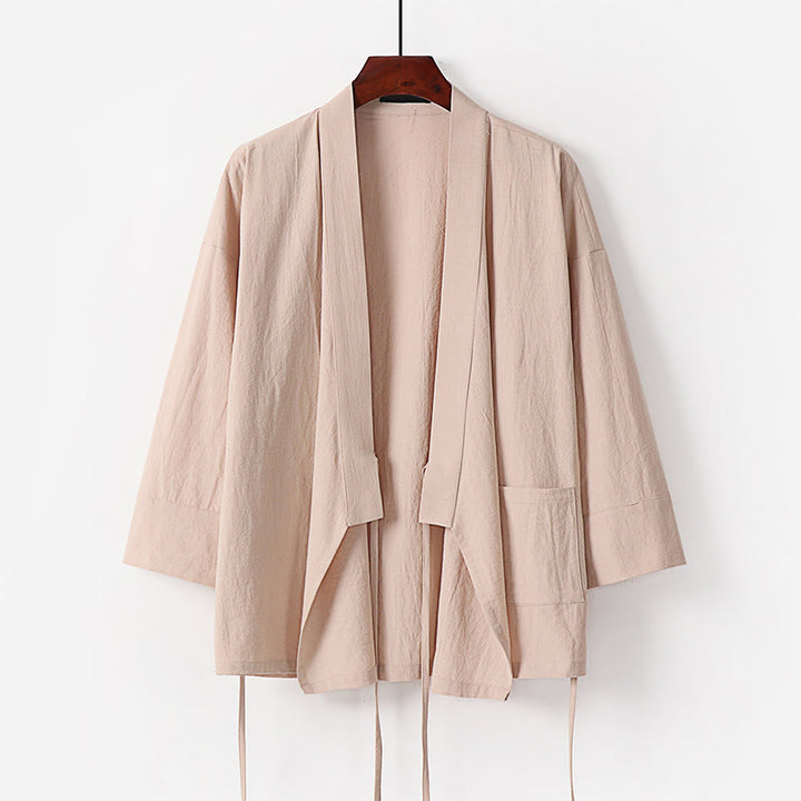 Buddha Stones 2Pcs Fall Lace-up Cotton Kimono Ankle-Length Wide Leg Pants With Pockets Men's Meditation Cloth Set - image 13