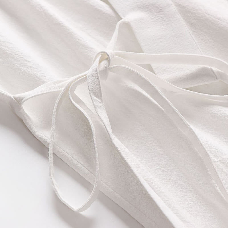 Buddha Stones 2Pcs Fall Lace-up Cotton Kimono Ankle-Length Wide Leg Pants With Pockets Men's Meditation Cloth Set - image 24