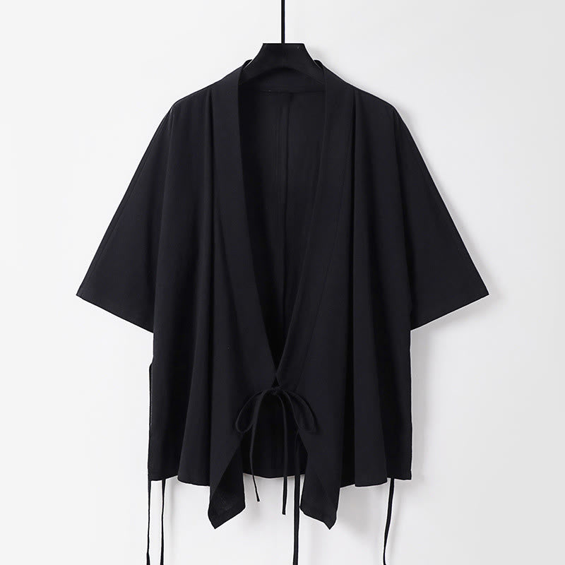 Buddha Stones 2Pcs Fall Lace-up Three Quarter Sleeve Cotton Kimono Drawstring Pants With Pockets Men's Meditation Cloth Set - image 5