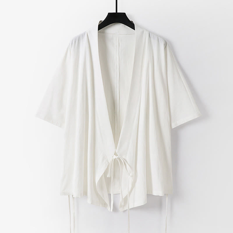 Buddha Stones 2Pcs Fall Lace-up Three Quarter Sleeve Cotton Kimono Drawstring Pants With Pockets Men's Meditation Cloth Set - image 11