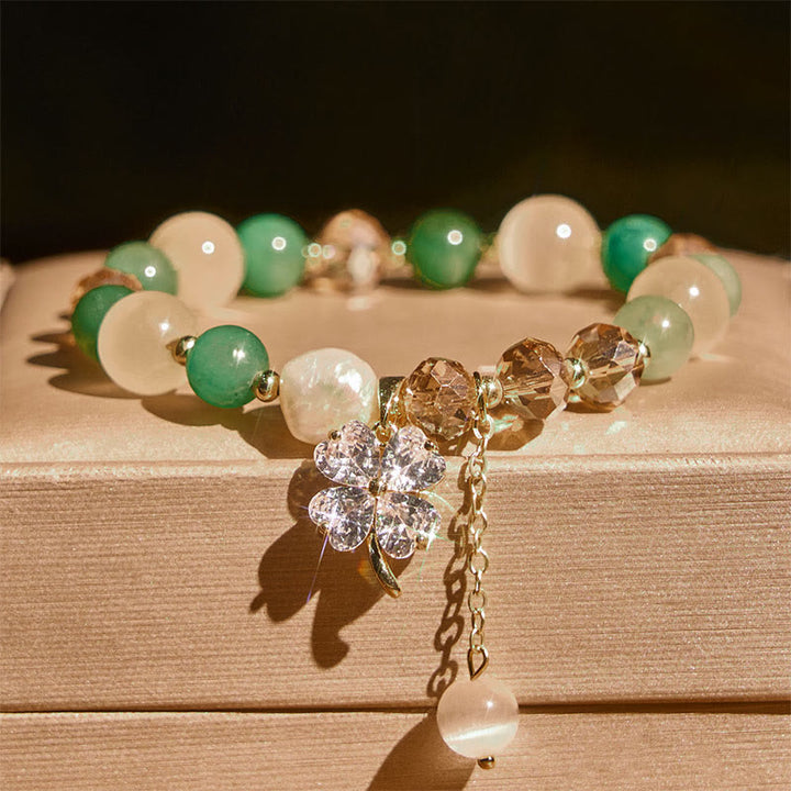 Buddha Stones Four Leaf Clover Amethyst Citrine Green Strawberry Quartz Rutilated Quartz Balance Bracelet - image 15