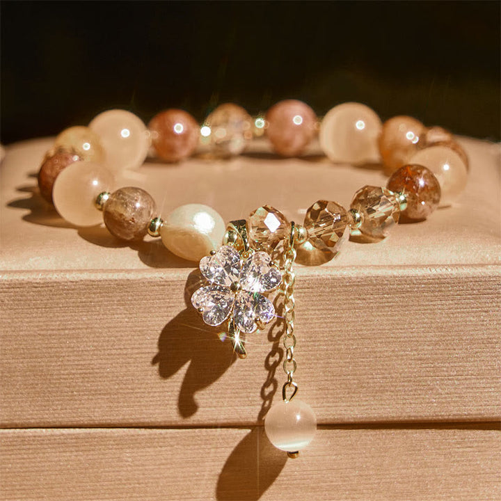 Buddha Stones Four Leaf Clover Amethyst Citrine Green Strawberry Quartz Rutilated Quartz Balance Bracelet - image 21