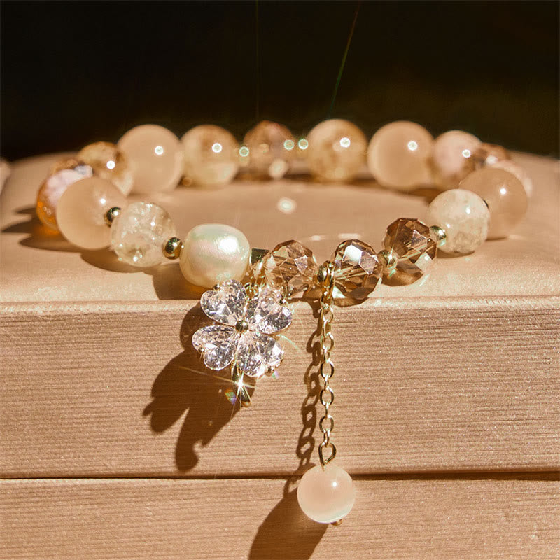 Buddha Stones Four Leaf Clover Amethyst Citrine Green Strawberry Quartz Rutilated Quartz Balance Bracelet - image 10