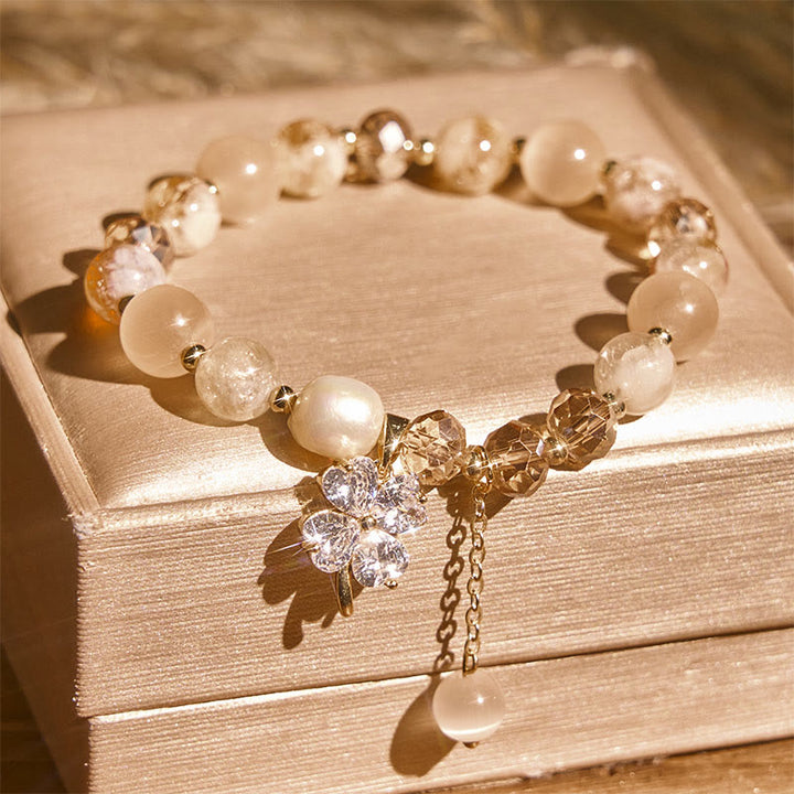 Buddha Stones Four Leaf Clover Amethyst Citrine Green Strawberry Quartz Rutilated Quartz Balance Bracelet - image 9