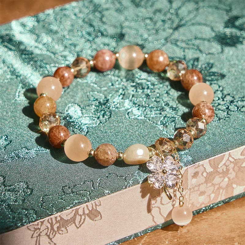 Buddha Stones Four Leaf Clover Amethyst Citrine Green Strawberry Quartz Rutilated Quartz Balance Bracelet - image 19