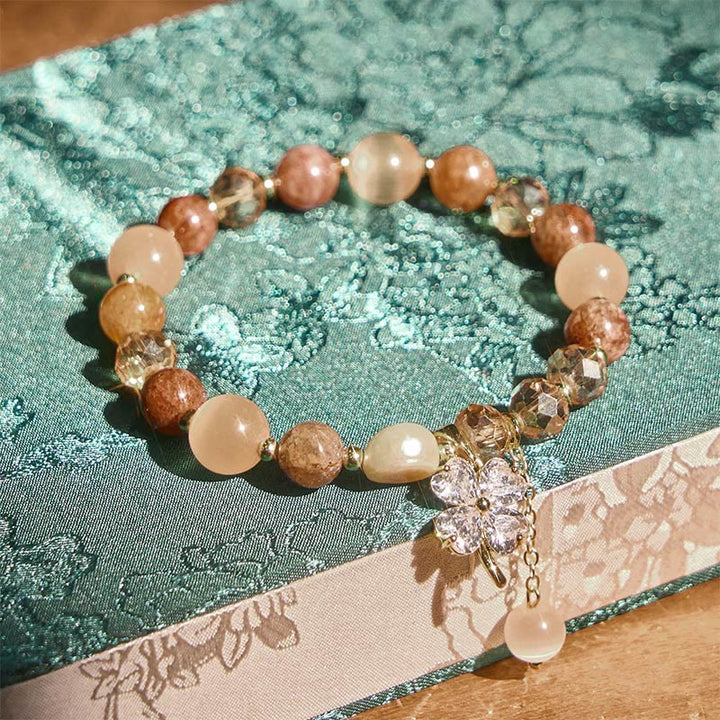 Buddha Stones Four Leaf Clover Amethyst Citrine Green Strawberry Quartz Rutilated Quartz Balance Bracelet - image 19