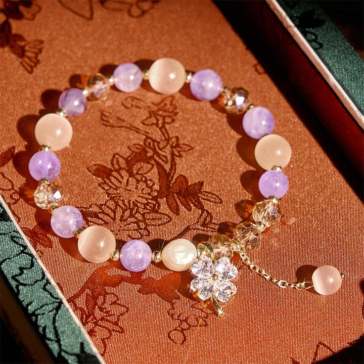Buddha Stones Four Leaf Clover Amethyst Citrine Green Strawberry Quartz Rutilated Quartz Balance Bracelet - Amethyst(Wrist Circumference: 15-17cm) - image 0