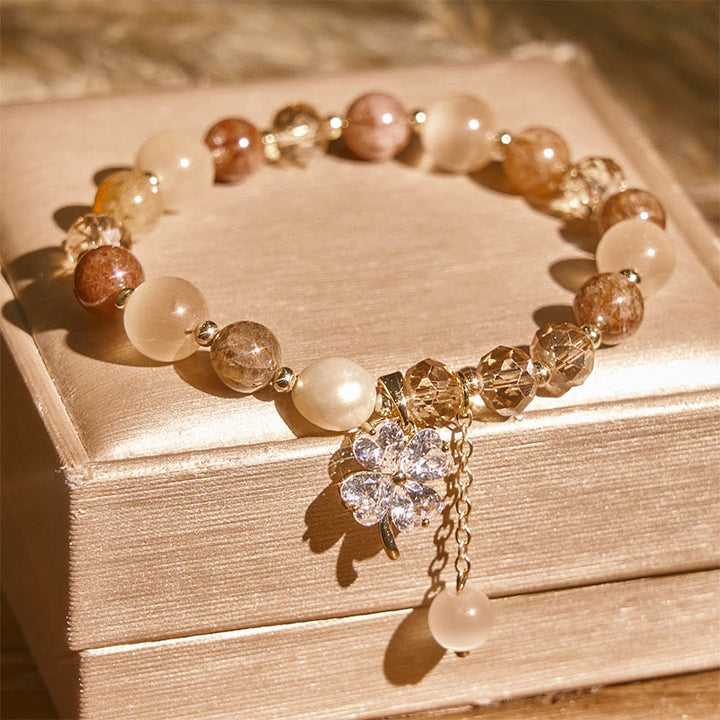 Buddha Stones Four Leaf Clover Amethyst Citrine Green Strawberry Quartz Rutilated Quartz Balance Bracelet - image 20
