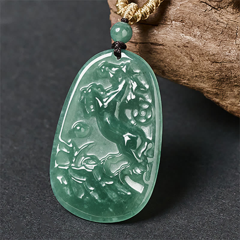 Buddha Stones Year Of The Horse Dragon Handcarved Copper Coins Jade Rope Prosperity Energy Necklace Pendants - image 0