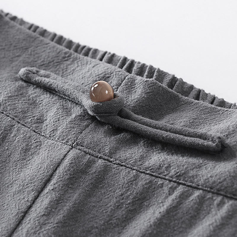 Buddha Stones Summer Plain Straight Leg Men's Cotton Linen Ankle-Length Pants With Pockets - image 4