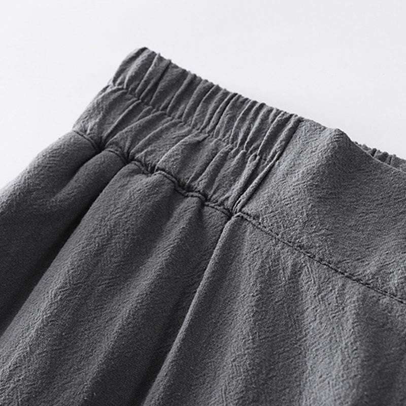 Buddha Stones Summer Plain Straight Leg Men's Cotton Linen Ankle-Length Pants With Pockets - image 3