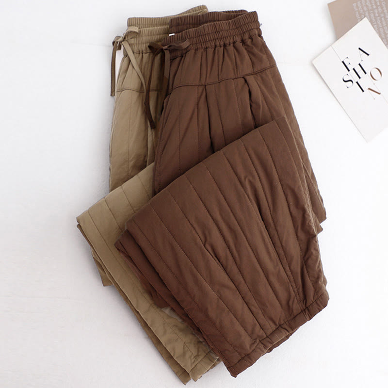Buddha Stones Winter Plain Color Blocking Design Cotton Women's Harem Pants With Pockets - image 36