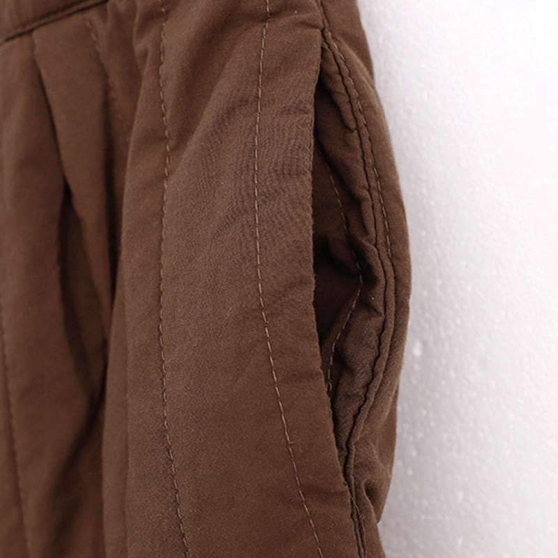 Buddha Stones Winter Plain Color Blocking Design Cotton Women's Harem Pants With Pockets - image 17