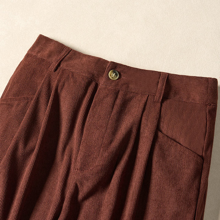 Buddha Stones Commute Solid Color Corduroy Zipper Women's Harem High Waist Pants With Pockets - image 3