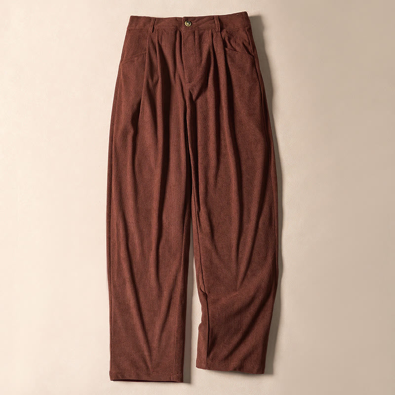Buddha Stones Commute Solid Color Corduroy Zipper Women's Harem High Waist Pants With Pockets - DarkRed - US12，UK/AU16，EU44 (XL) - image 0