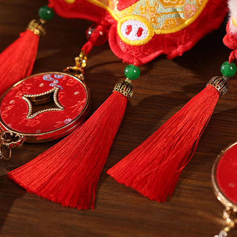 Buddha Stones Embroidery Year Of The Horse Fu Character Copper Coin Shape Red String Hanging Decoration - image 13