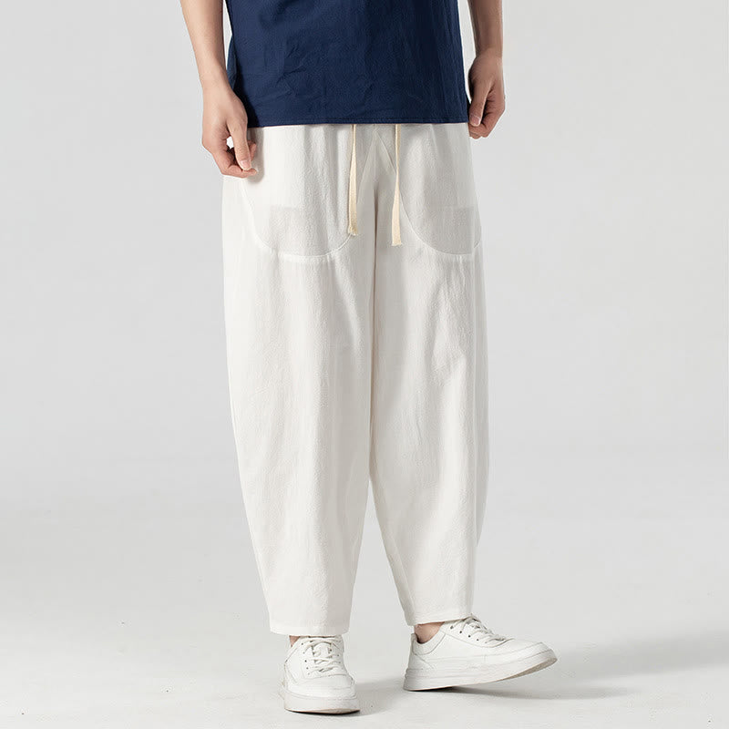 Buddha Stones Spring Fall Solid Color Drawstring Men's Ankle-Length Harem Pants With Pockets - image 31