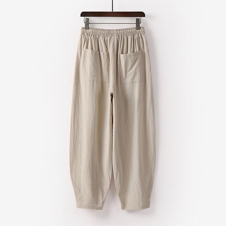 Buddha Stones Spring Fall Solid Color Drawstring Men's Ankle-Length Harem Pants With Pockets - image 1