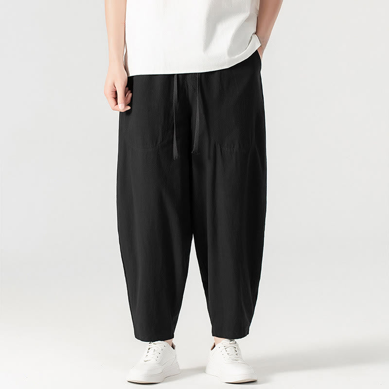 Buddha Stones Spring Fall Solid Color Drawstring Men's Ankle-Length Harem Pants With Pockets - image 26