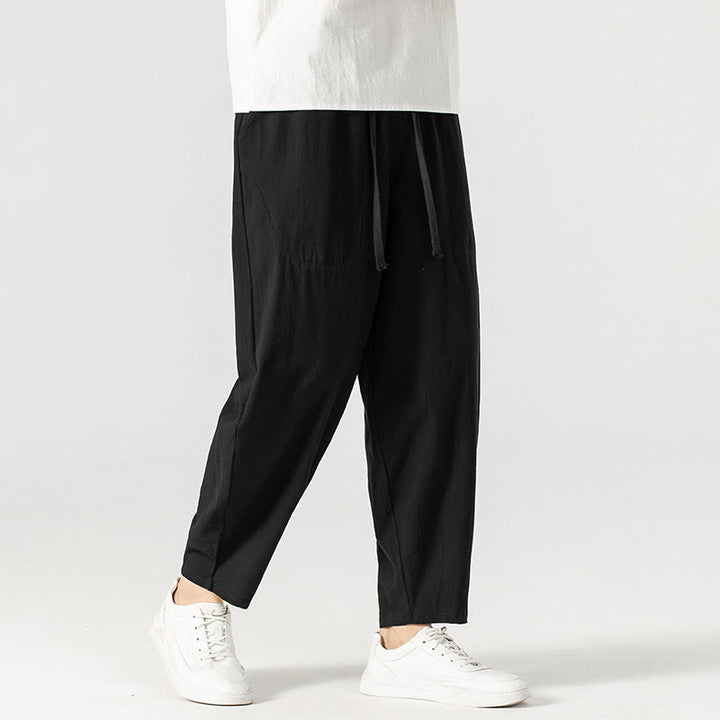 Buddha Stones Spring Fall Solid Color Drawstring Men's Ankle-Length Harem Pants With Pockets - image 27