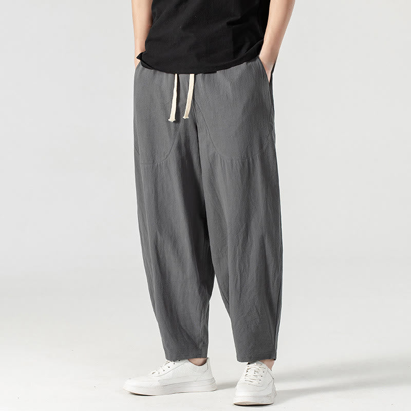 Buddha Stones Spring Fall Solid Color Drawstring Men's Ankle-Length Harem Pants With Pockets - image 21