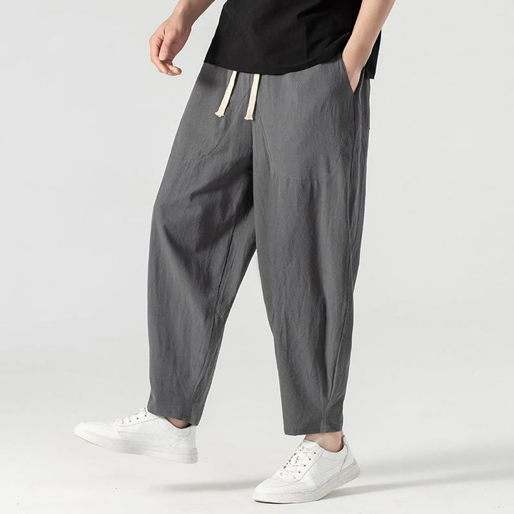 Buddha Stones Spring Fall Solid Color Drawstring Men's Ankle-Length Harem Pants With Pockets - image 23