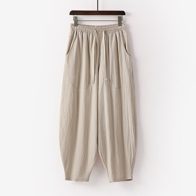 Buddha Stones Spring Fall Solid Color Drawstring Men's Ankle-Length Harem Pants With Pockets - Beige - US/UK/AU54，EU64 (9XL) - image 0