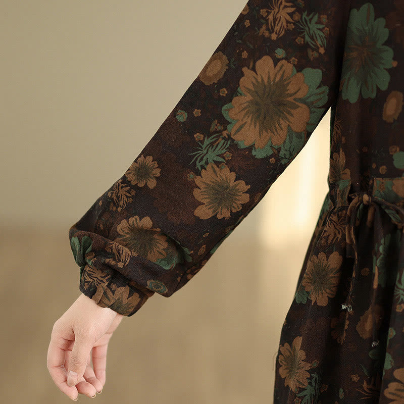 Buddha Stones Flower Pattern Long Sleeve Cotton Midi Dress With Pockets - image 23