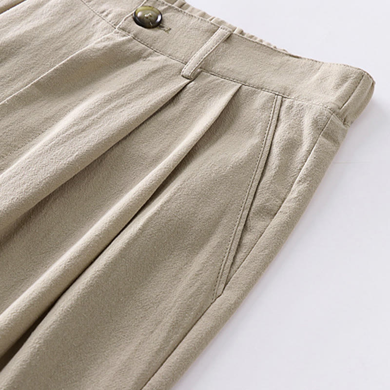 Buddha Stones Spring Fall Plain Straight Leg Men's Cotton Linen Pants With Pockets - image 4