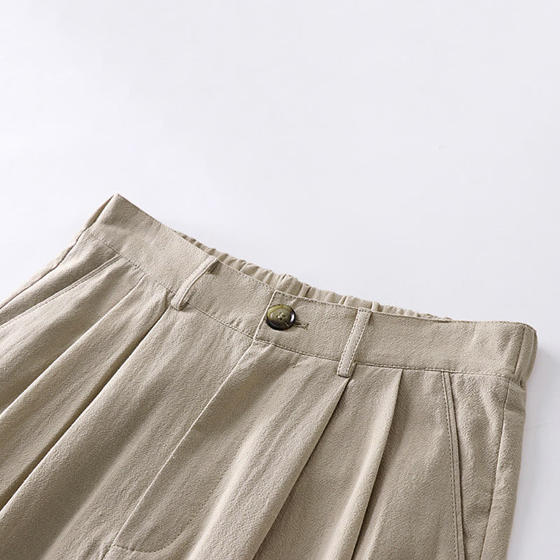 Buddha Stones Spring Fall Plain Straight Leg Men's Cotton Linen Pants With Pockets - image 3