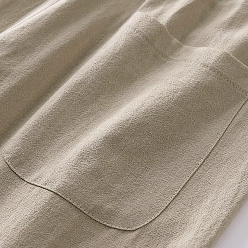 Buddha Stones Spring Fall Plain Straight Leg Men's Cotton Linen Pants With Pockets - image 6