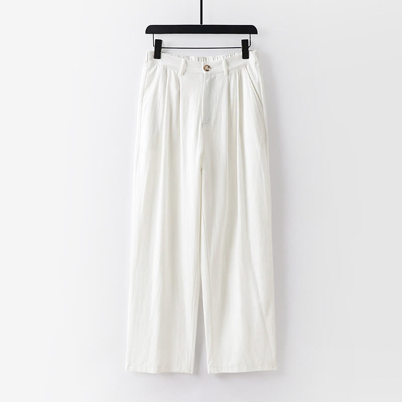 Buddha Stones Spring Fall Plain Straight Leg Men's Cotton Linen Pants With Pockets - White - US/UK/AU54，EU64 (9XL) - image 11