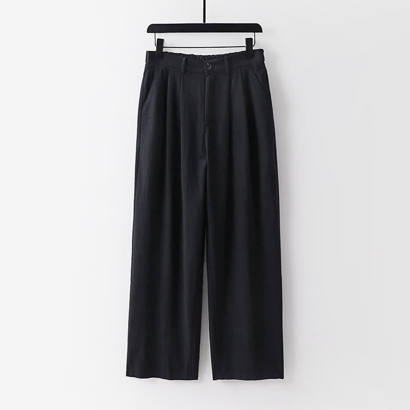 Buddha Stones Spring Fall Plain Straight Leg Men's Cotton Linen Pants With Pockets - Black - US/UK/AU54，EU64 (9XL) - image 10