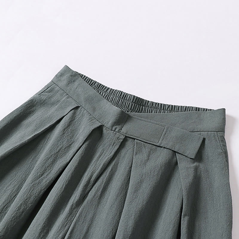 Buddha Stones Plain Straight Leg Zipper Design Men's Cotton Linen Pants With Pockets - image 2