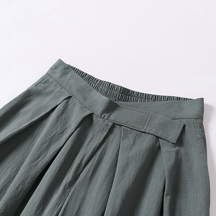 Buddha Stones Plain Straight Leg Zipper Design Men's Cotton Linen Pants With Pockets - image 2