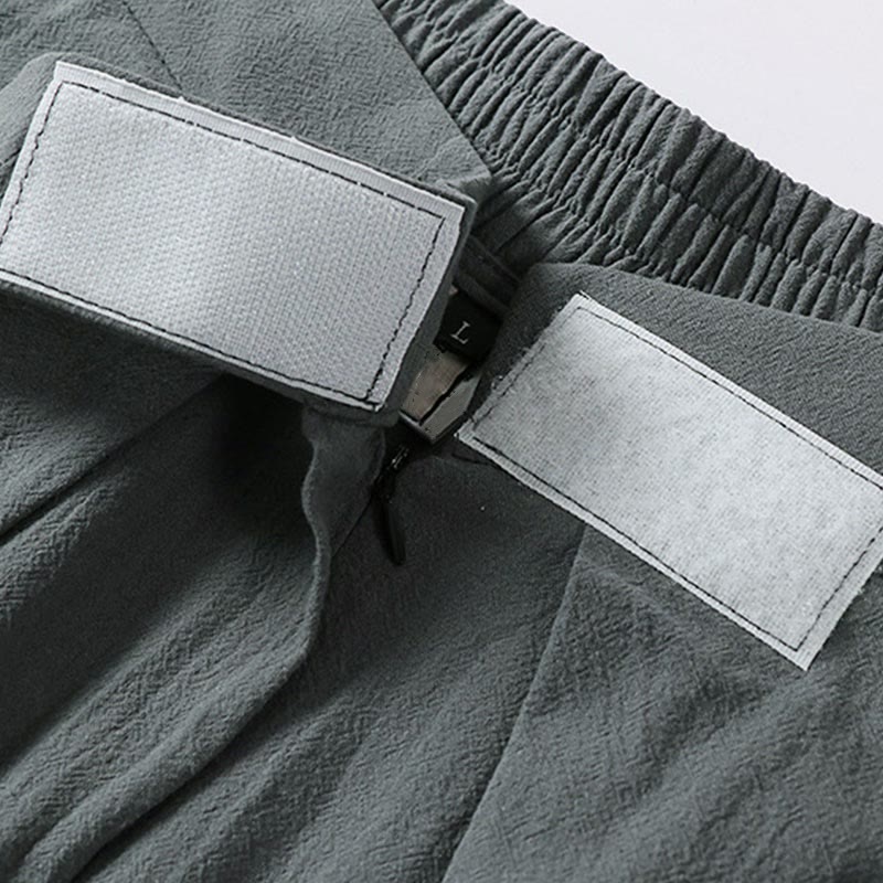 Buddha Stones Plain Straight Leg Zipper Design Men's Cotton Linen Pants With Pockets - image 4