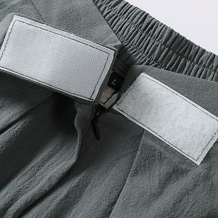 Buddha Stones Plain Straight Leg Zipper Design Men's Cotton Linen Pants With Pockets - image 4