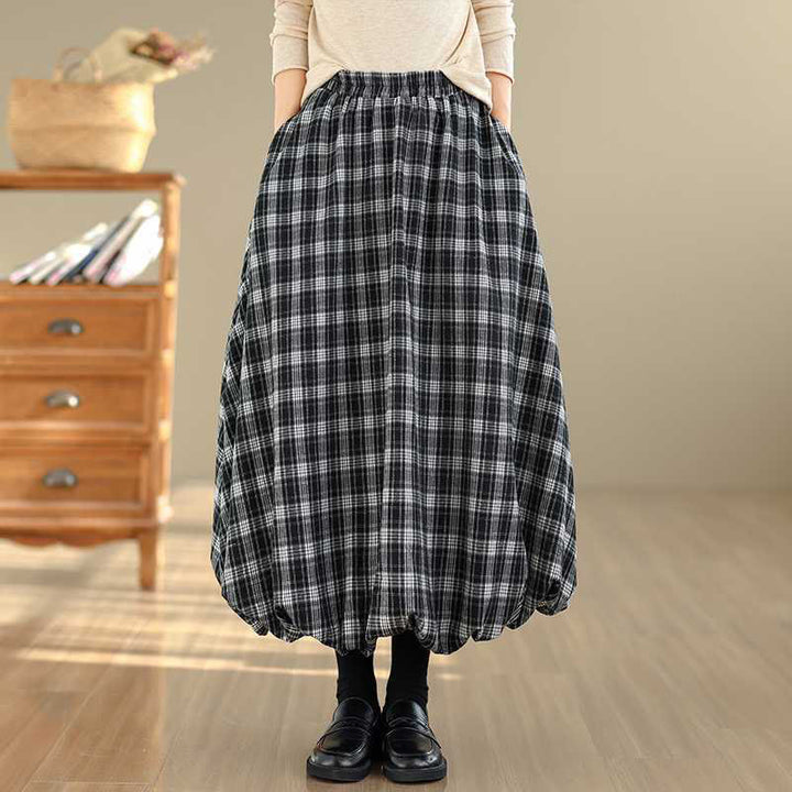 Buddha Stones Women's Plaid Pattern Cotton Skirt With Pockets - Black - US6，UK/AU10，EU38 (XL) - image 11